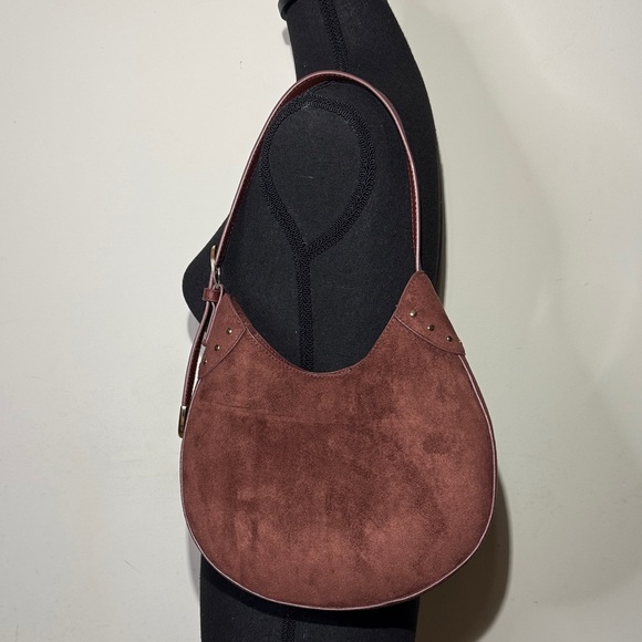 Universal Thread Suede Crescent Shoulder Bag Brown Moon Hobo Minimalist Y2K Vibe - Picture 2 of 7
